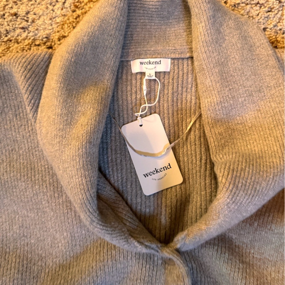 Gray Ribbed Knit Cowl Neck Sweater